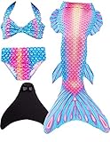 SPEEDEVE Meerjungfrauenflosse Kinder ohne Bikini, blau-pink gemustert