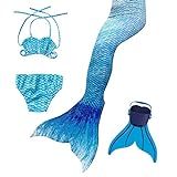 DECOOL Meerjungfrauenflosse Kinder mit Bikini, blau