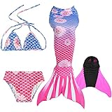 DECOOL Meerjungfrauenflosse Kinder mit Bikini, pink-blau