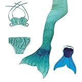 DECOOL Meerjungfrauenflosse Kinder mit Bikini, blau-grün